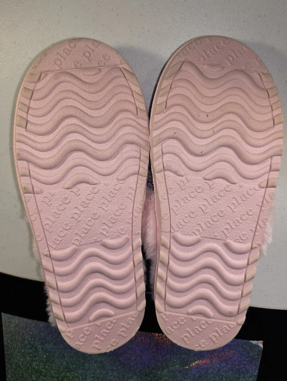 The Children's Place Flip Sequin Faux Fur Slippers Pink Multi Big Girl Sz 5/6